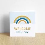 Kaart Regenboog 'Welcome little one' - Blauw